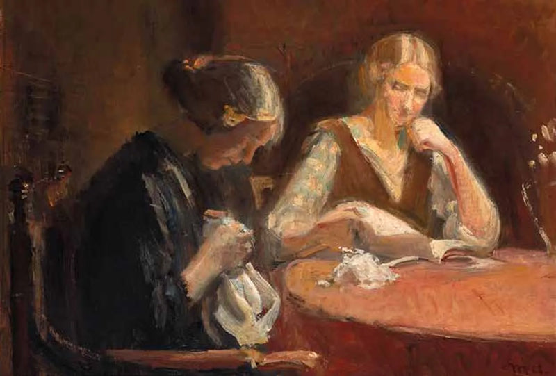 Interno con due donne intente al ricamo. - Michael Peter Ancher