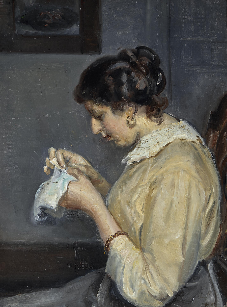 Interno con Henny Brodersen che ricama. -Michael Peter Ancher
