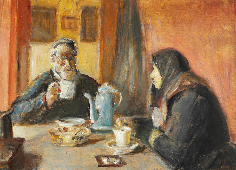 Interno con una coppia di anziani che beve un caffè. - Michael Peter Ancher