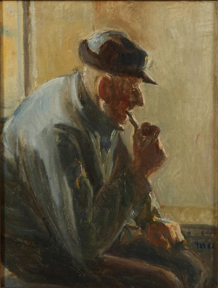 Interno con un pescatore che fuma la pipa. - Michael Peter Ancher