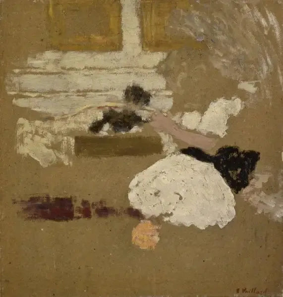 Interno con una ragazza che legge e una donna in nero che scrive - Édouard Vuillard