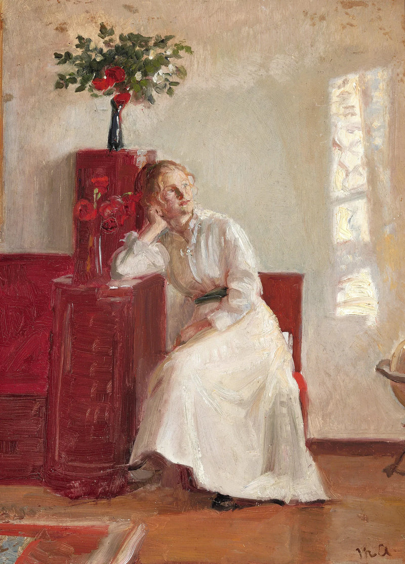 Interno con una giovane donna seduta su una sedia. - Michael Peter Ancher
