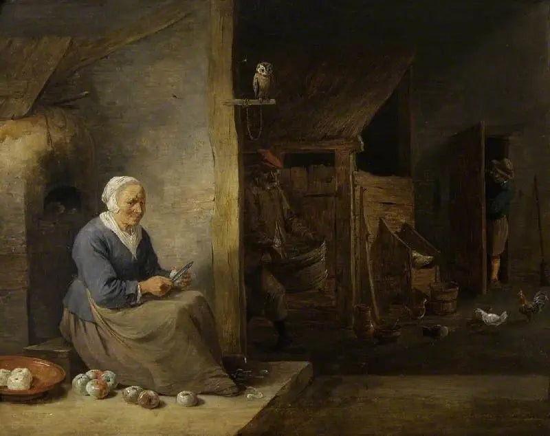 Interno, con una vecchia donna che sbuccia le mele - David Teniers il Giovane