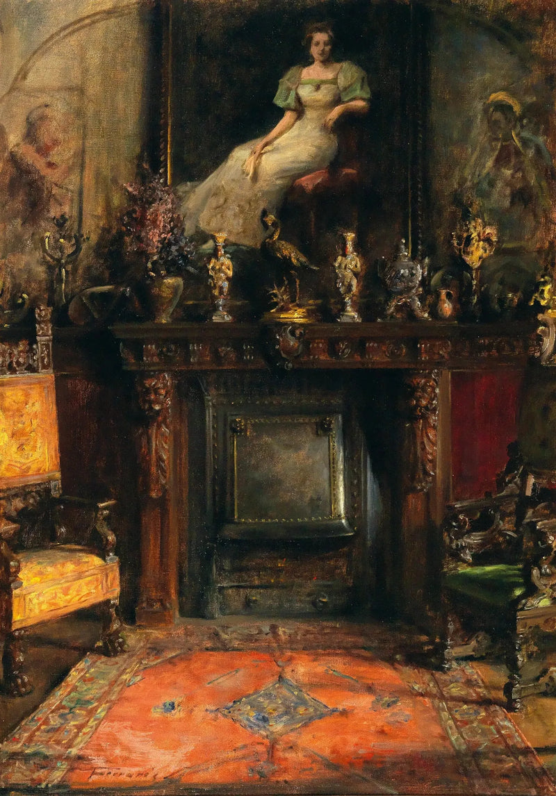 Interno con vista su un camino e un quadro - Artur Ferraris