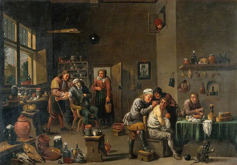 Interno di uno studio medico con due operatori - David Teniers il Giovane
