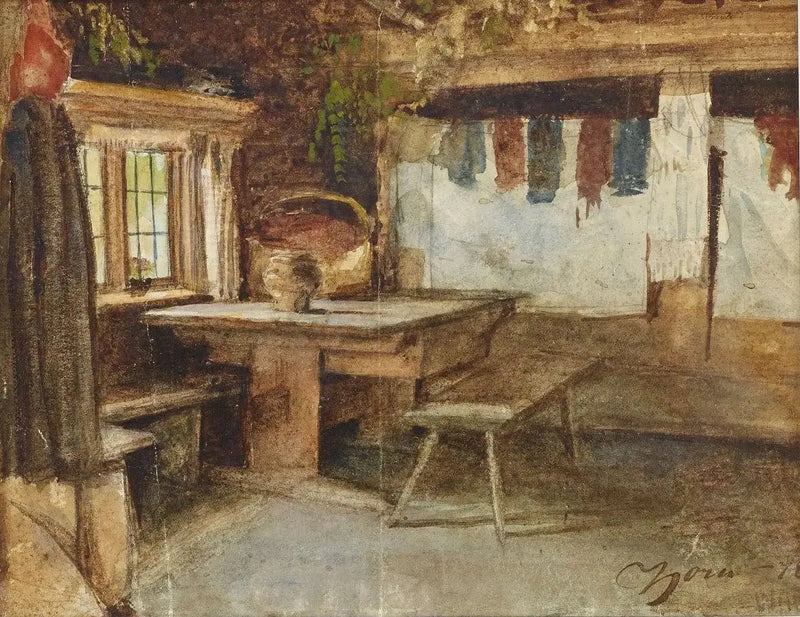 Interno di un chalet a Mora - Anders Zorn