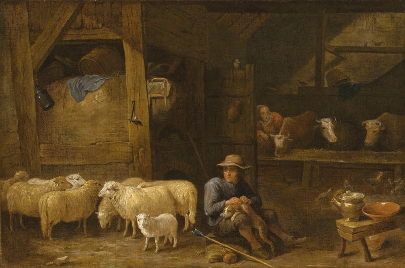 Interno di una stalla con un pastore e il suo gregge - David Teniers il Giovane