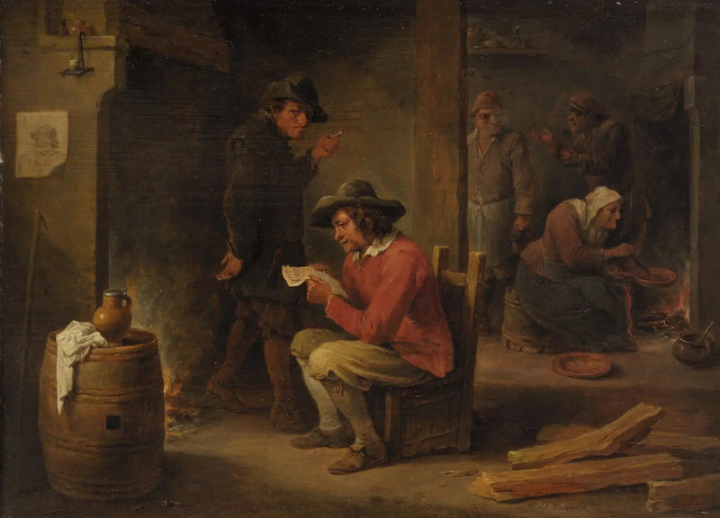 Interno di una fattoria con lettore di giornali - David Teniers il Giovane