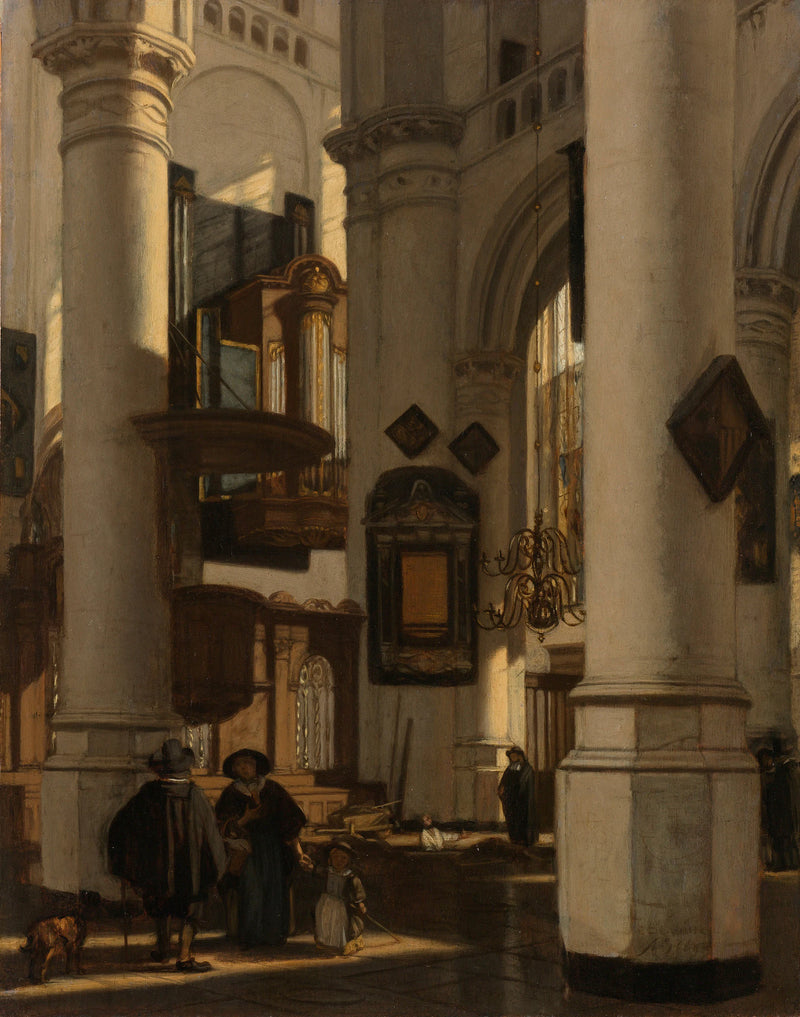 Intérieur d'une église gothique protestante, avec un fossoyeur dans le chœur - Emanuel de Witte