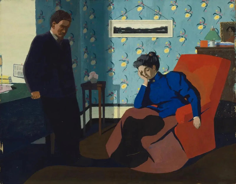 Interno, sedia rossa e figure - Félix Vallotton