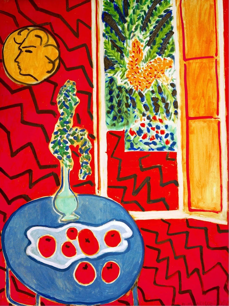 Interno rosso, natura morta su tavolo blu - Henri Matisse
