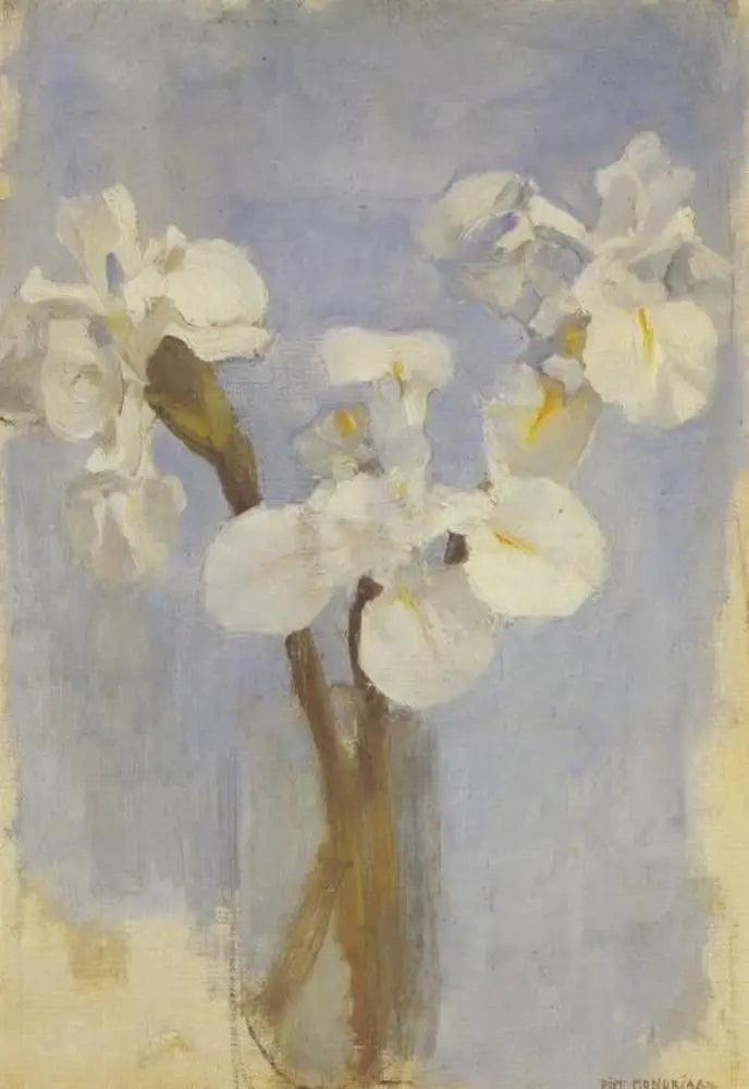 Iris bianchi su sfondo blu chiaro II - Piet Mondrian