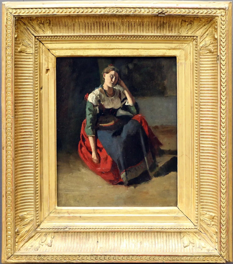 Italienne seduta, appoggiata sul suo ginocchio - Jean-Baptiste Camille Corot