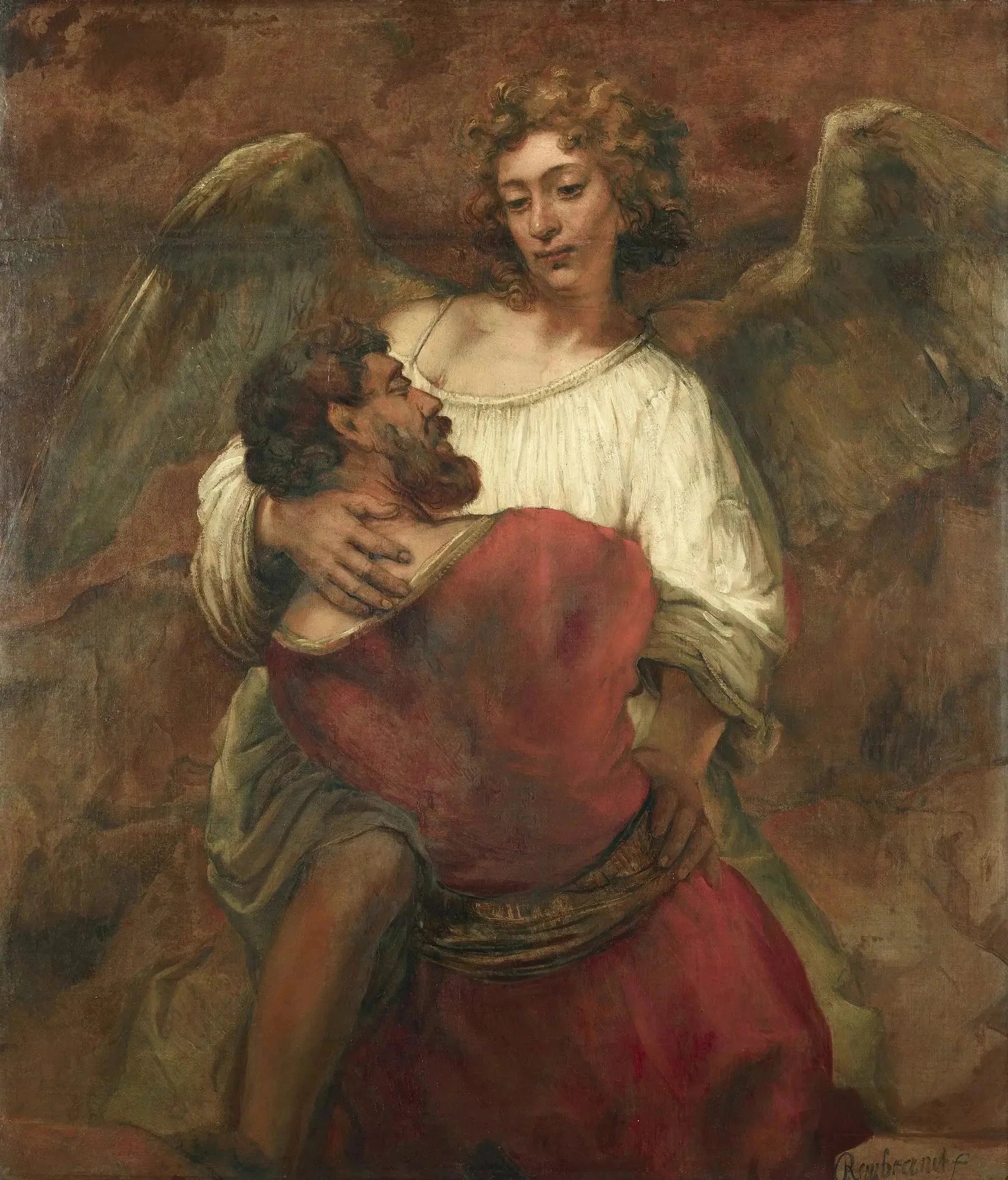 Jacob luttant avec l’ange — Rembrandt, vers 1659, Gemäldegalerie de Berlin
