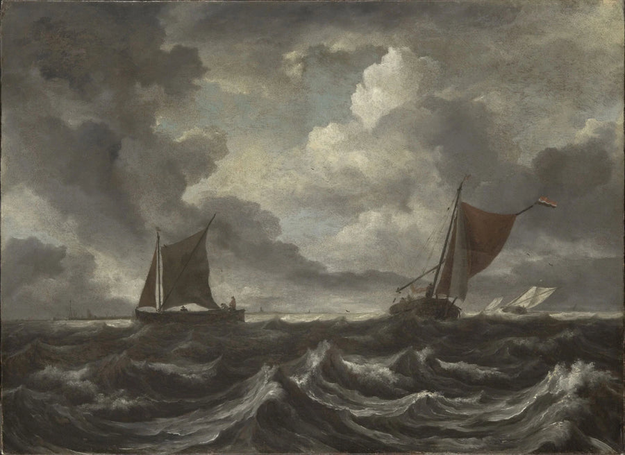 Bateaux sur une mer orageuse, peinture de Jacob van Ruisdael