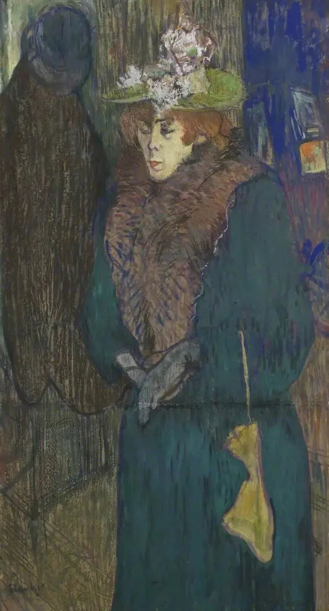 Jane Avril nell'Entrata del Moulin Rouge, mentre indossa i suoi guanti - Henri de Toulouse-Lautrec