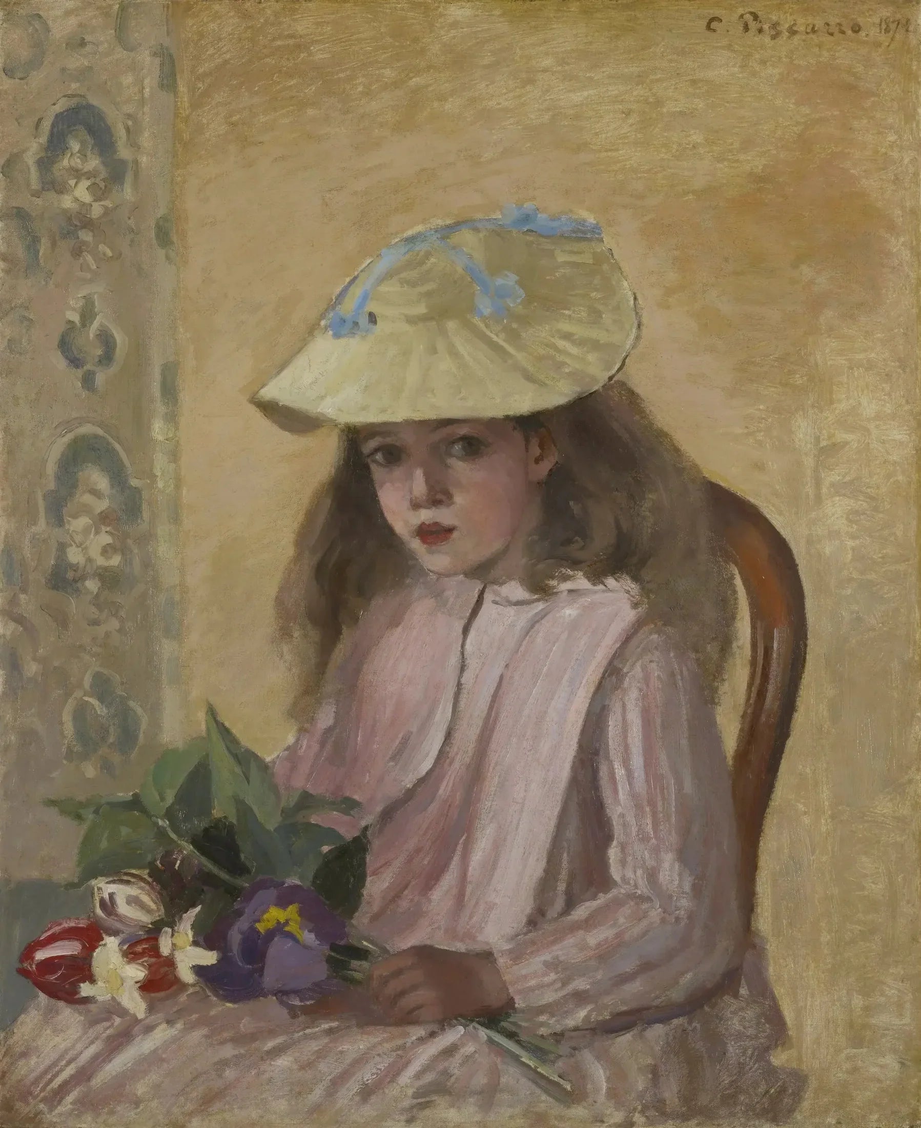 Jeanne Pisarro dit Minette au bouquet - Camille Pissarro image 1 tableau peint à l’huile sur toile