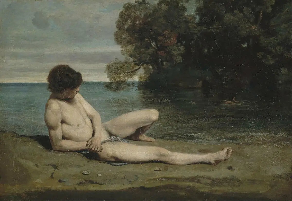 Jeune baigneur étendu sur la grève - Jean-Baptiste Camille Corot - Alpha Reproduction