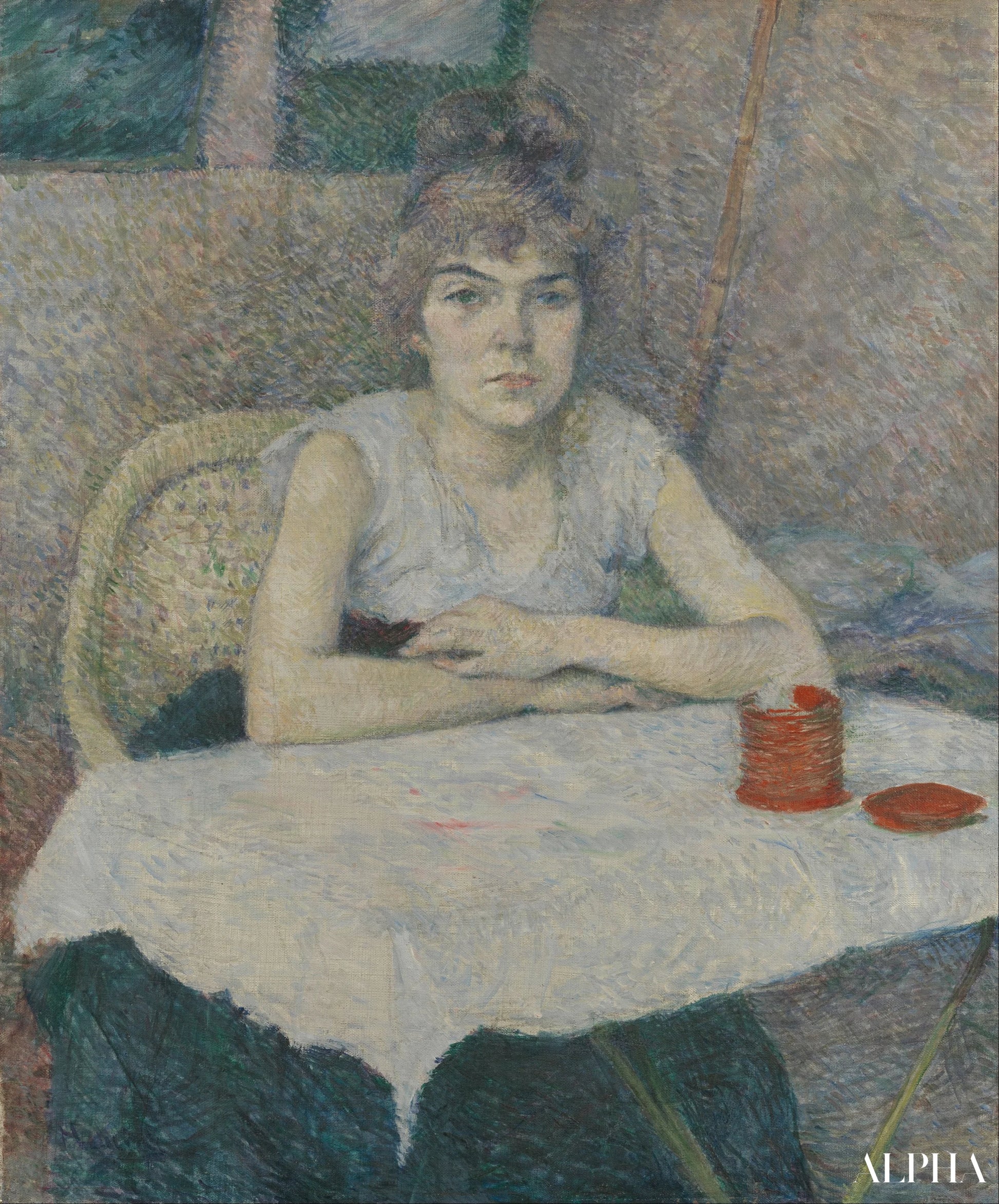 Giovane donna a un tavolo - Toulouse Lautrec - Riproduzioni di quadri e dipinti di alta gamma