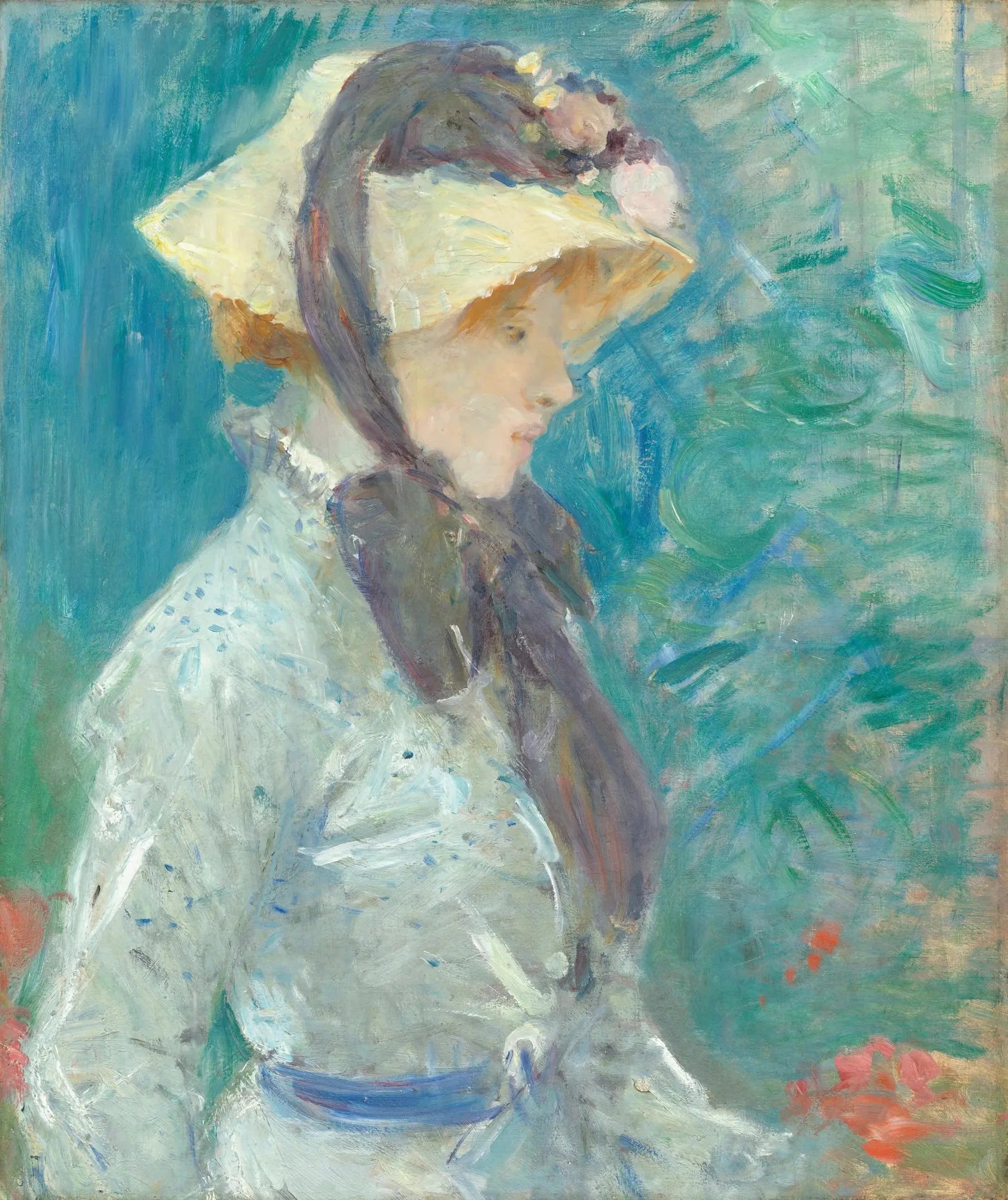 Jeune femme au chapeau de paille - Berthe Morisot image 1 tableau peint à l’huile sur toile
