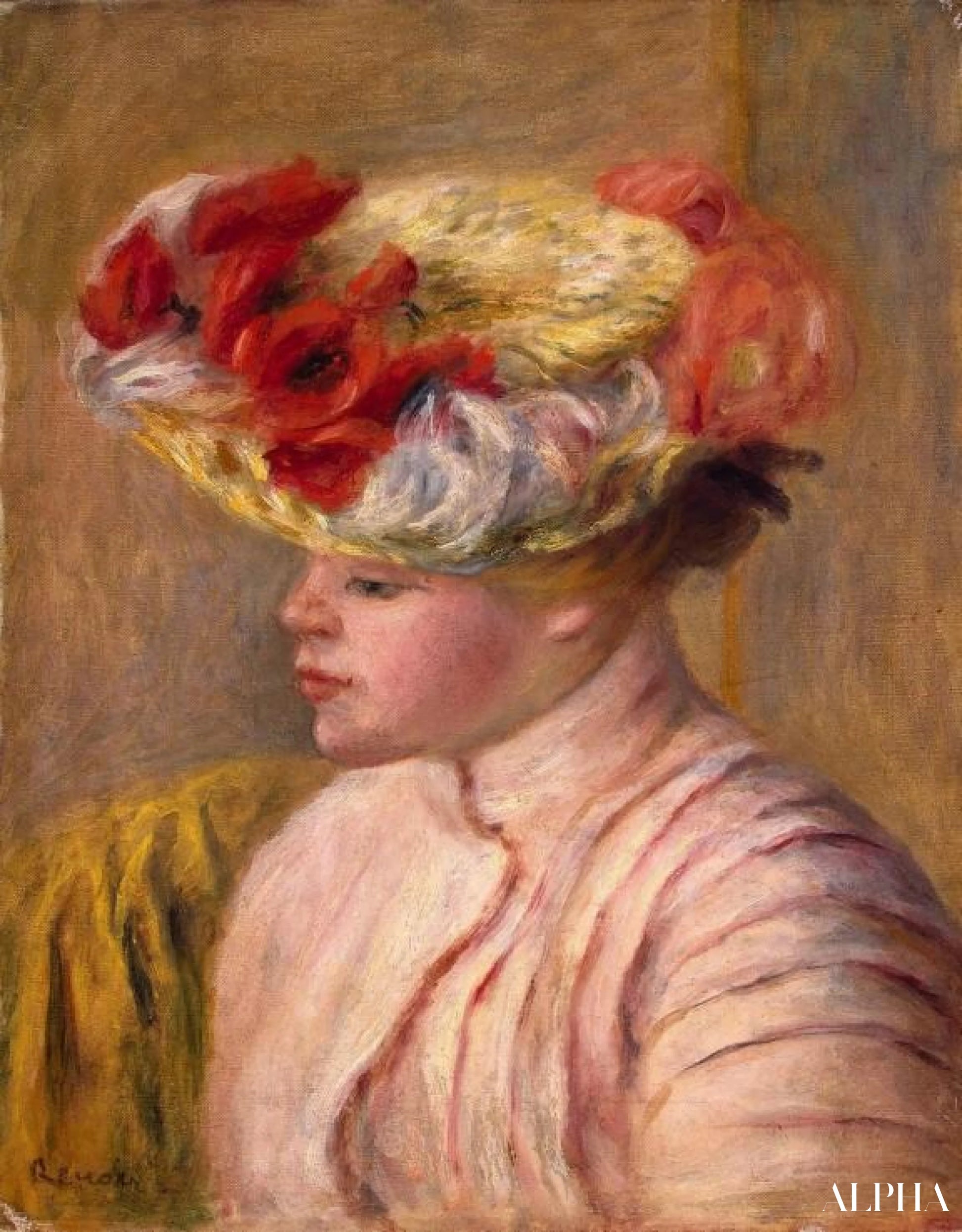 Jeune femme avec un chapeau à fleurs - Pierre-Auguste Renoir - Reproductions de tableaux et peintures haut de gamme