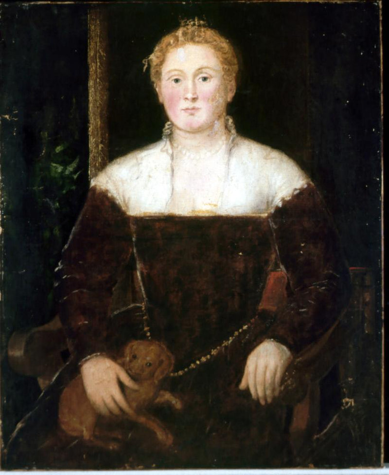 Giovane donna con un piccolo cane, forse un membro della famiglia Soranzo - Jacopo Tintoretto
