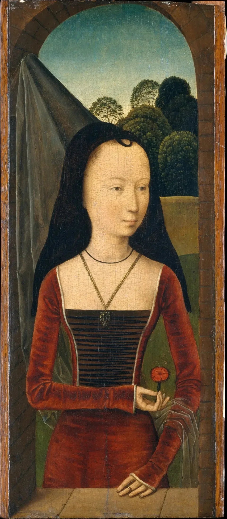 Jeune femme avec un rose - Hans Memling image 1 reproduction de peinture à l’huile