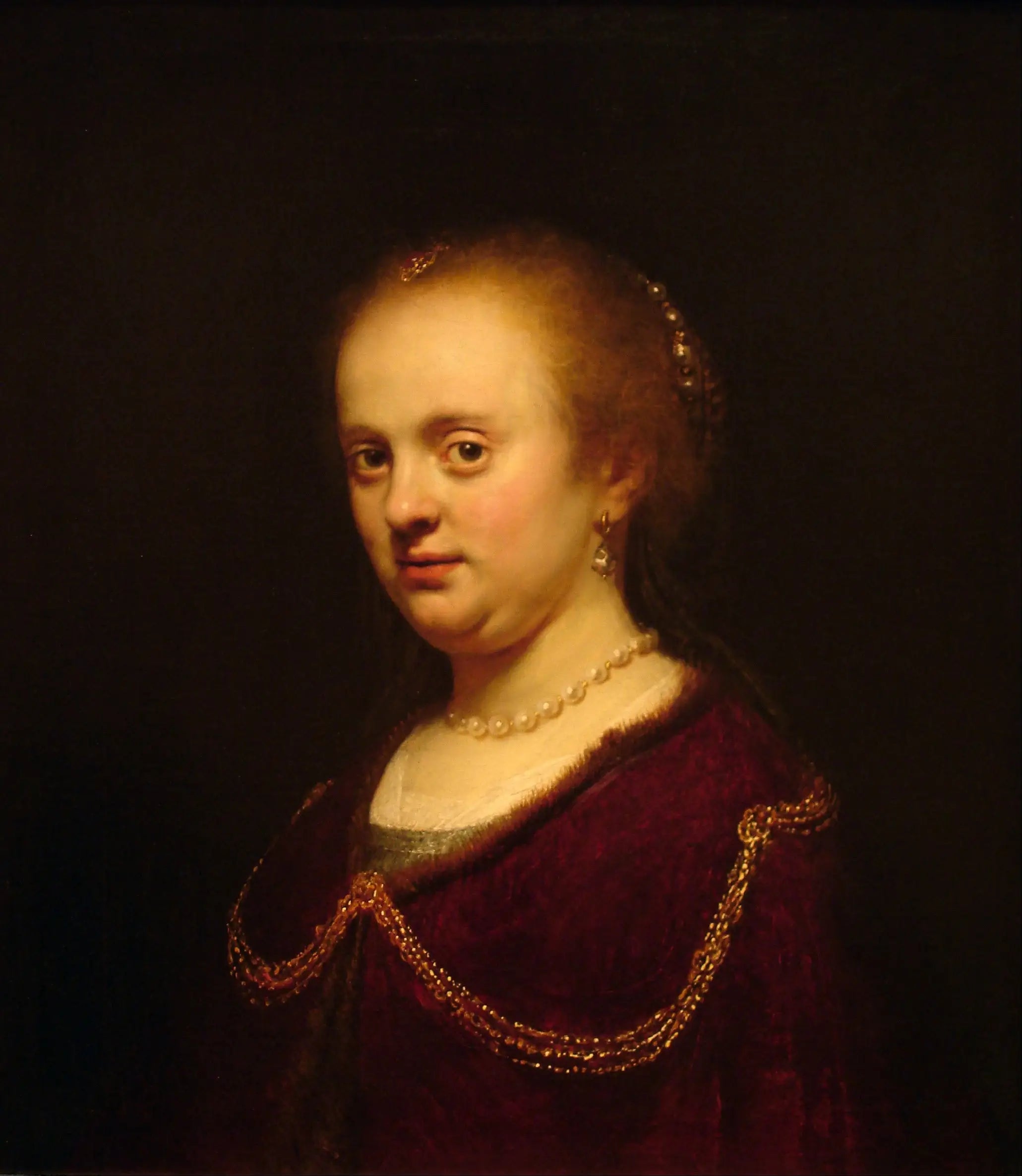 Jeune femme avec une chaîne en or - Rembrandt image 1 copie peinte à la main à l’huile