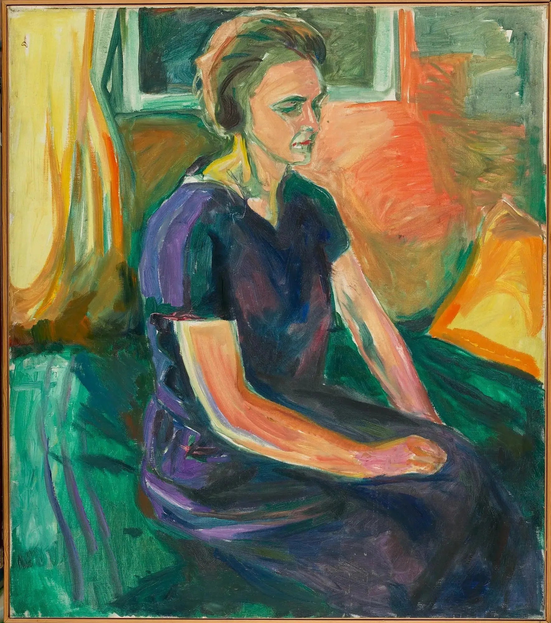 Jeune Femme dans une robe bleue, assise - Edvard Munch image 1 copie peinte à la main à l’huile