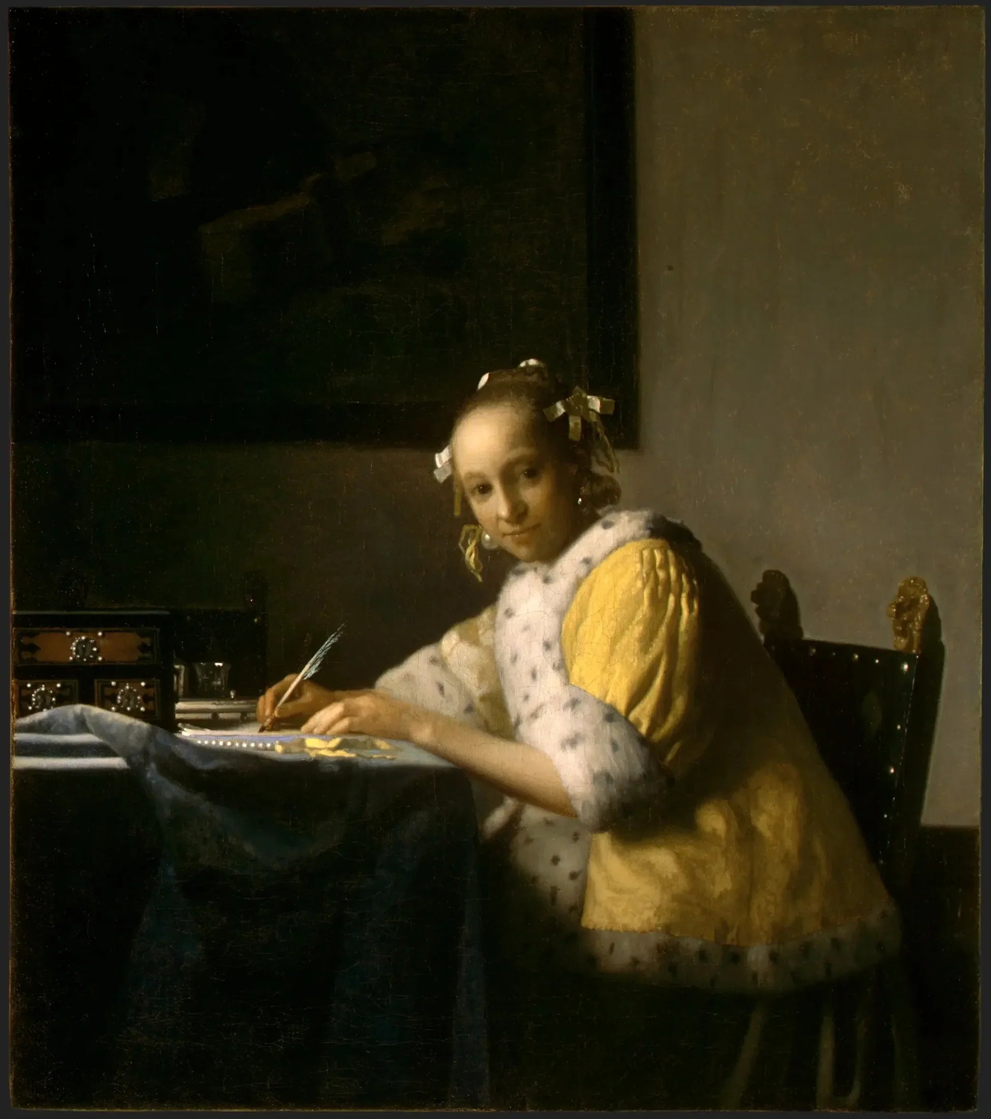 Jeune Femme écrivant une lettre - Johannes Vermeer image 1 reproduction de peinture à l’huile