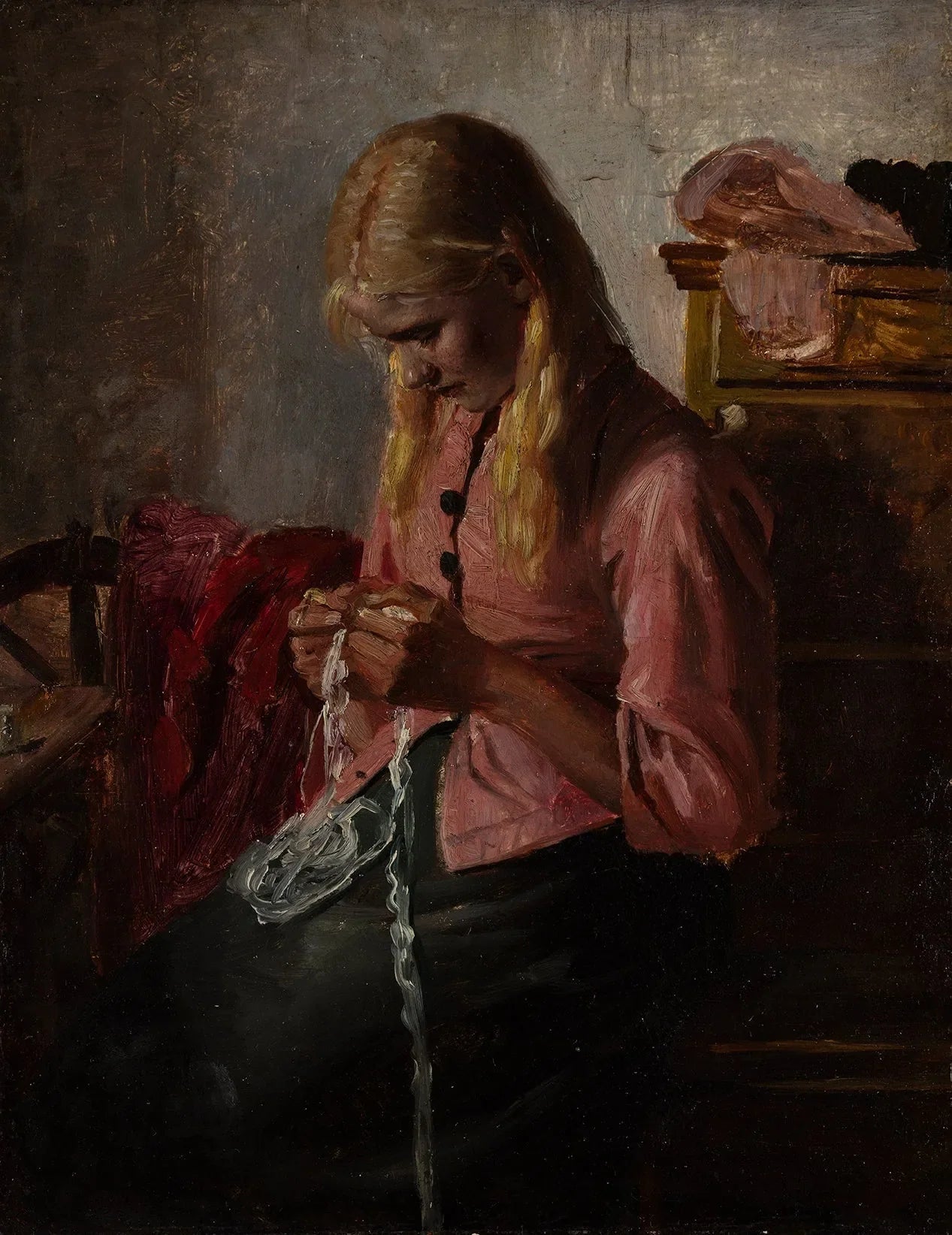 Jeune femme faisant du crochet. Tine, Skagen. - Michael Peter Ancher image 1 copie de tableau peinte à la main