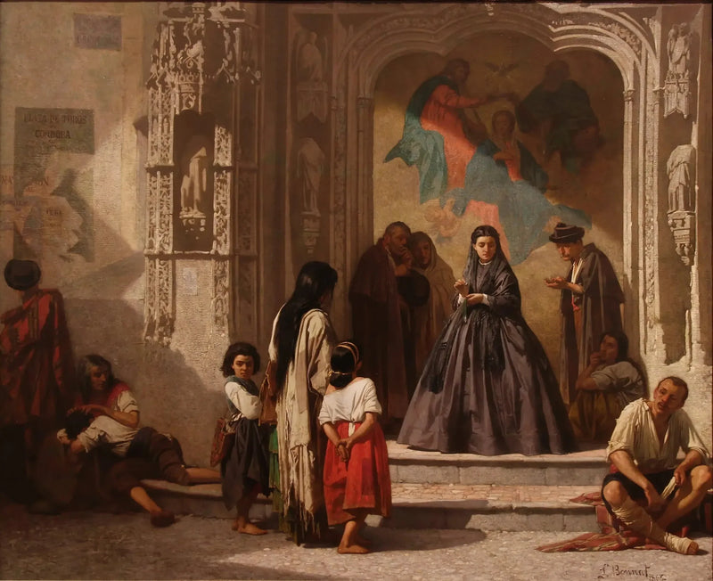 Giovane donna che fa beneficenza all'ingresso della cappella dell'ospedale Saint-Sébastien a Córdoba - Léon Bonnat