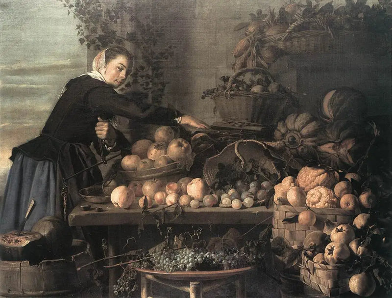 Giovane donna vicino a frutta e verdura per la vendita - Frans Hals