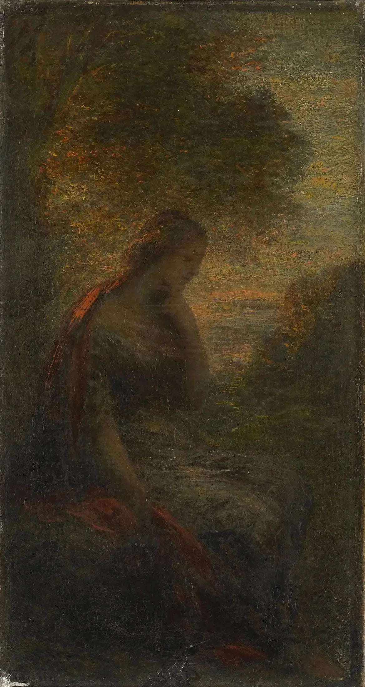 Jeune femme sous un arbre au coucher du soleil, appelée « Automne » - Henri Fantin-Latour image 1 copie peinte à la main à l’huile