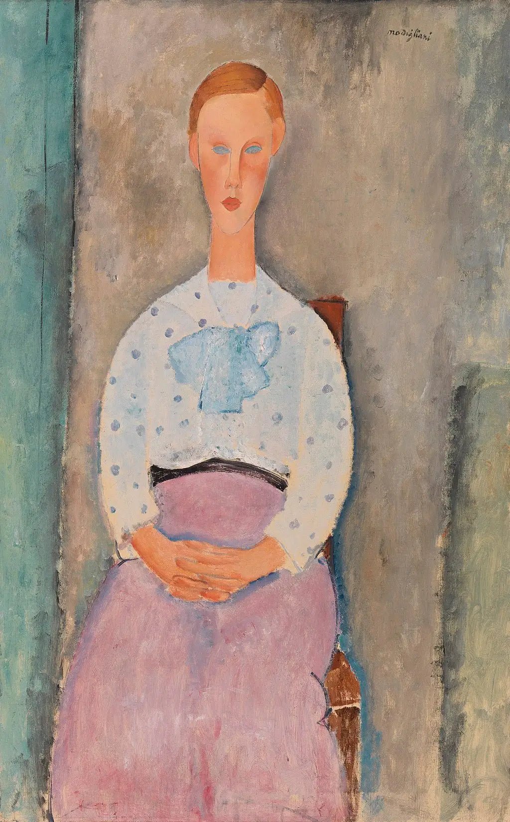 Reproduction du tableau « Jeune Fille au corsage à pois - Amedeo Modigliani » par Alpha Reproduction en peinture à l’huile