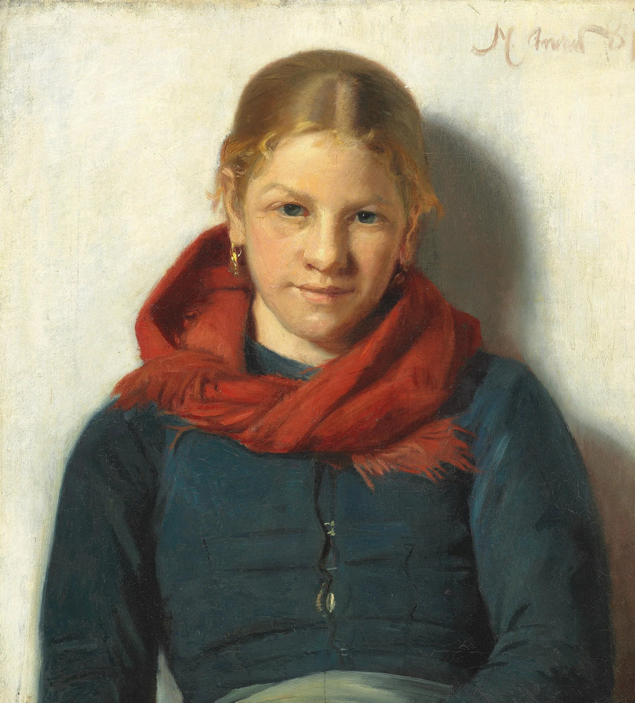 Una giovane ragazza di Skagen vestita con uno scialle rosso. -Michael Peter Ancher