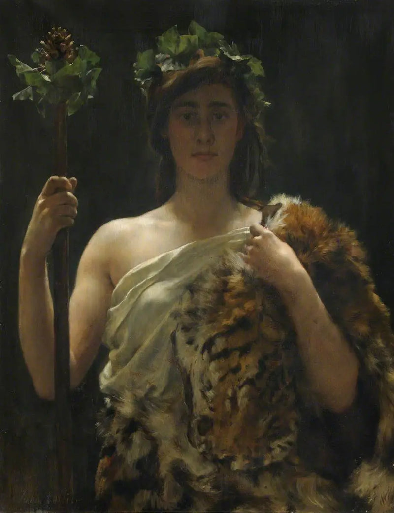 Giovane donna avvolta in una pelle di tigre (un tempo chiamata Bacco) - John Collier