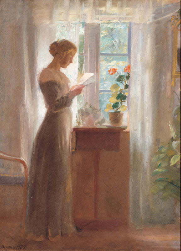 Una bambina legge una lettera. - Anna Ancher