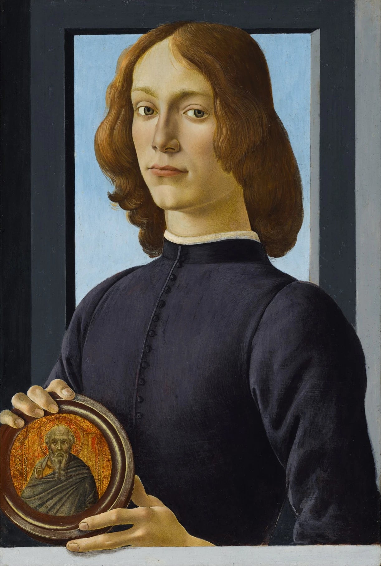 Portrait d’un jeune homme tenant un médaillon de Botticelli, vers 1480 – reproduction peinture à l’huile sur toile