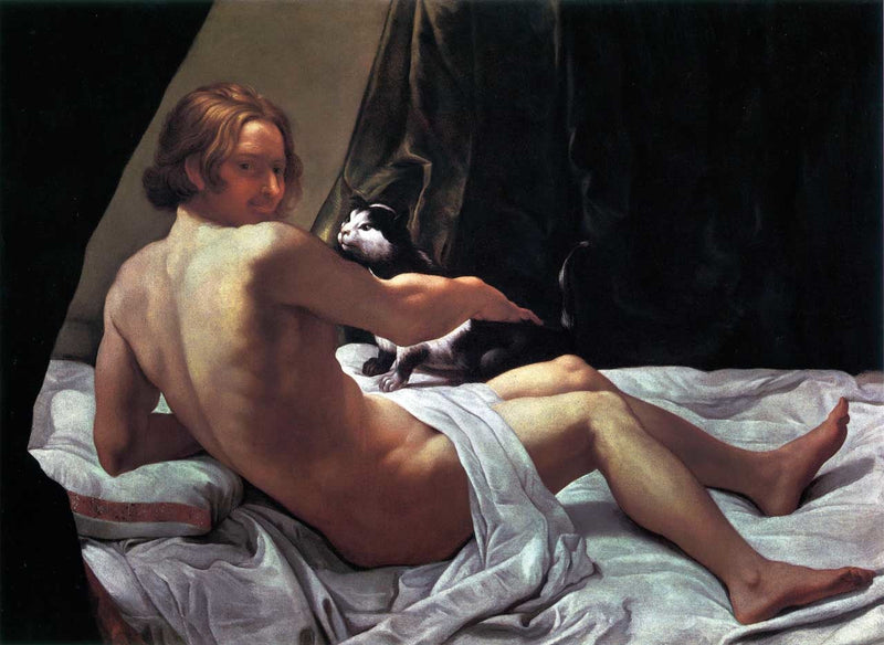 Giovane uomo nudo a letto con un gatto - Giovanni Lanfranco