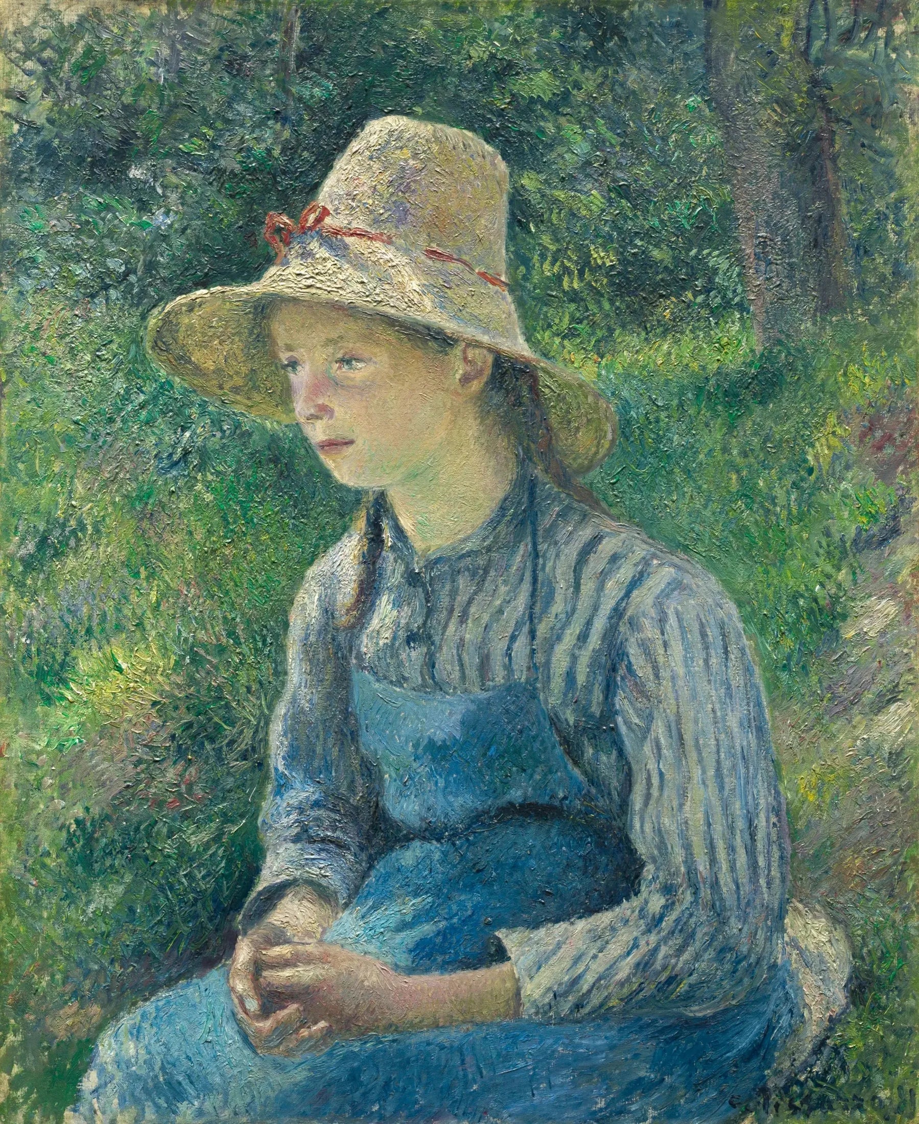 Jeune paysanne au chapeau de paille - Camille Pissarro image 1 reproduction artisanale de tableau