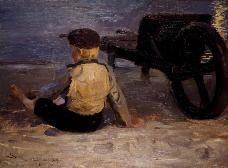 Giovane pescatore seduto accanto a una carriola. Spiaggia sud di Skagen. - Peder Severin Krøyer