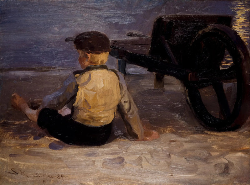 Giovane pescatore seduto accanto a una carriola. Spiaggia sud di Skagen. - Peder Severin Krøyer