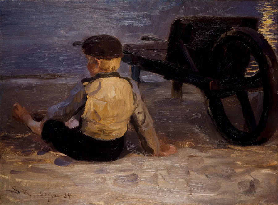 Giovane pescatore seduto accanto a una carriola. Spiaggia sud di Skagen. - Peder Severin Krøyer