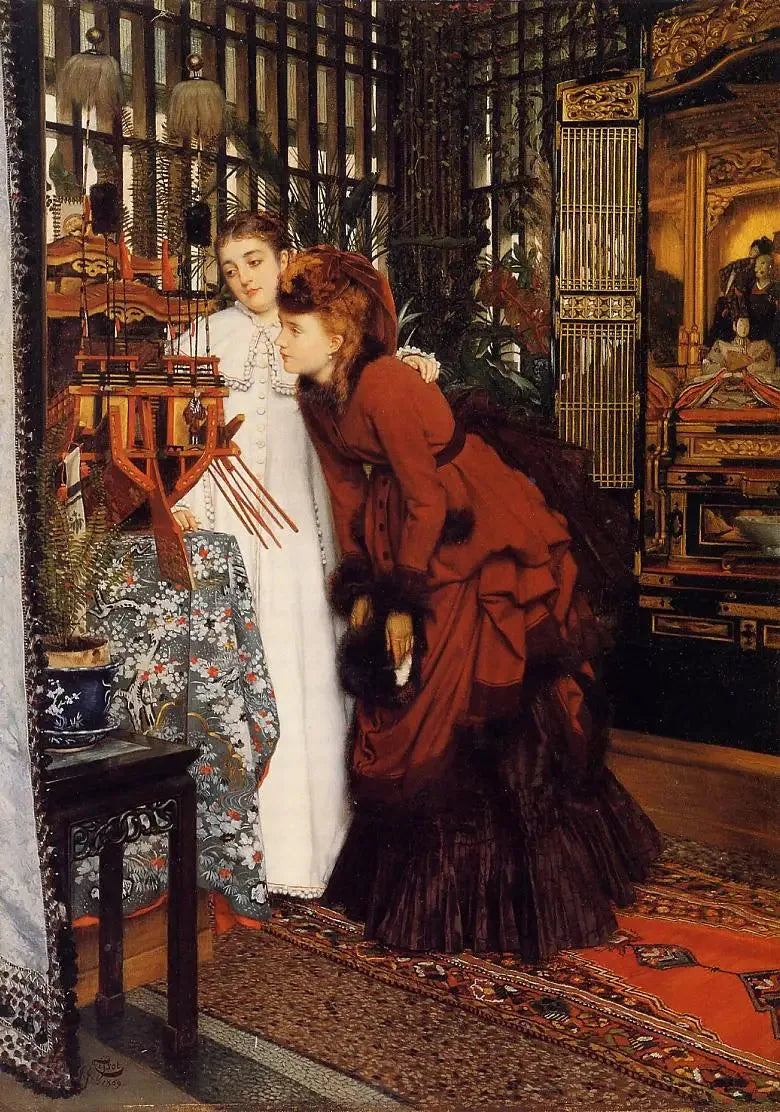 Giovani donne che guardano articoli giapponesi - James Tissot