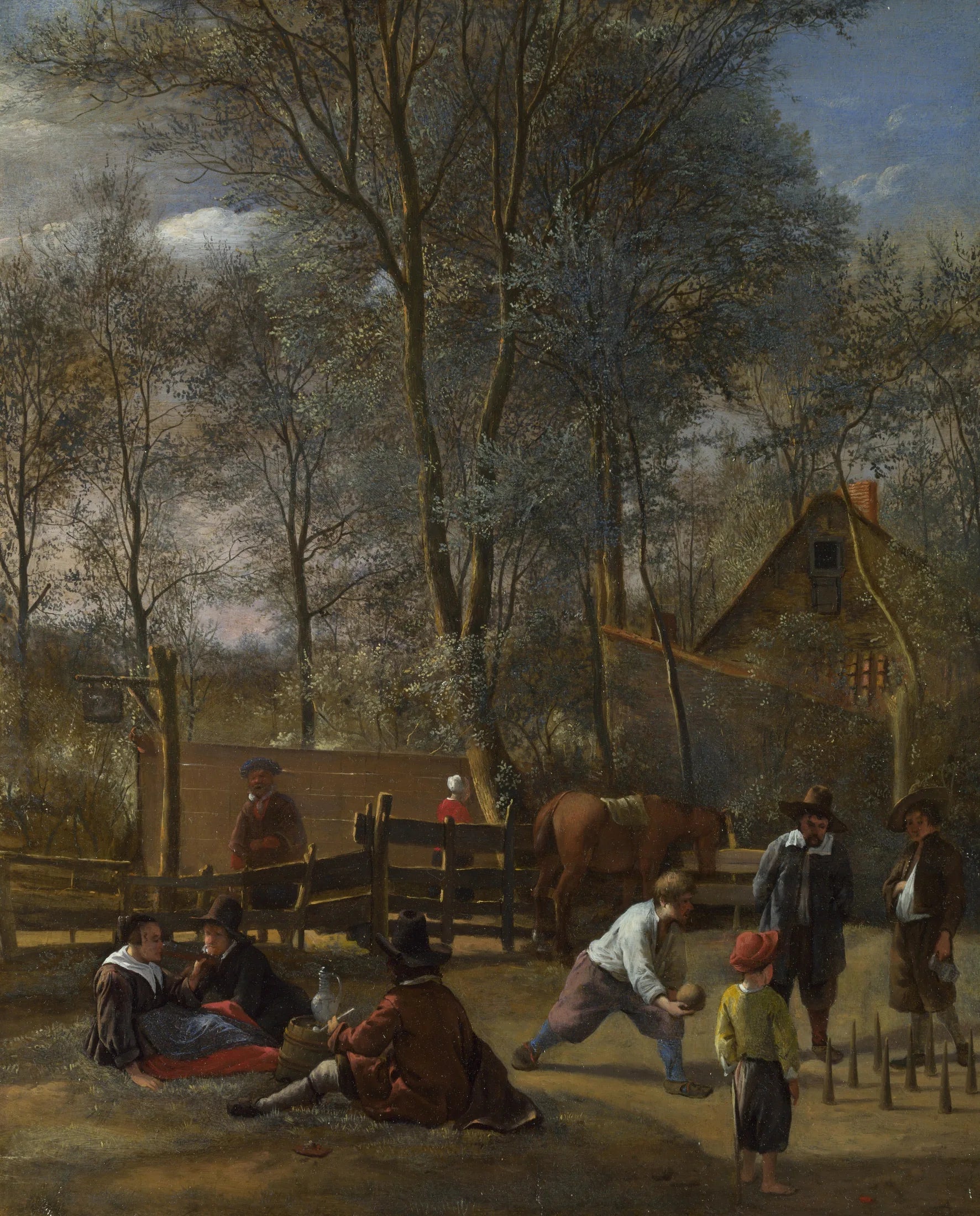 Joueurs de quilles devant une auberge - Jan Steen image 1 reproduction réalisée par Alpha Reproduction