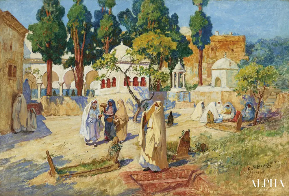 Journée de la femme arabe au cimetière, Bou-Kobrine - Frederick Arthur Bridgman - Reproductions de tableaux et peintures haut de gamme