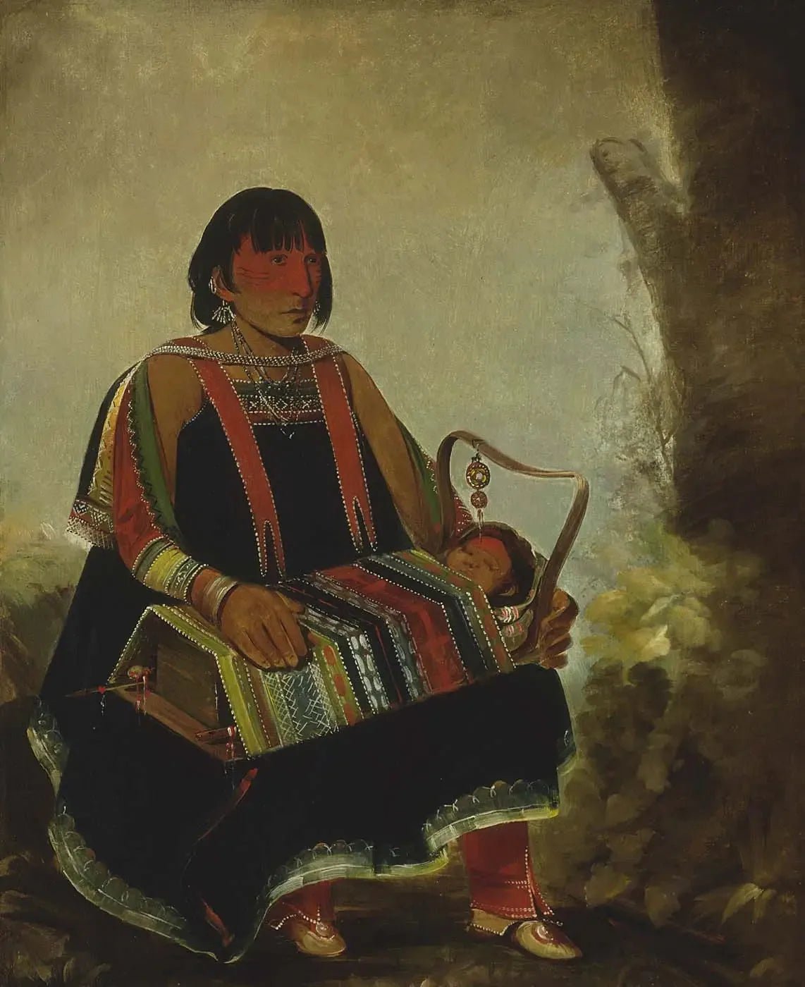 Jú-ah-kís-gaw, Femme avec son enfant dans un berceau - George Catlin image 1 copie peinte à la main à l’huile