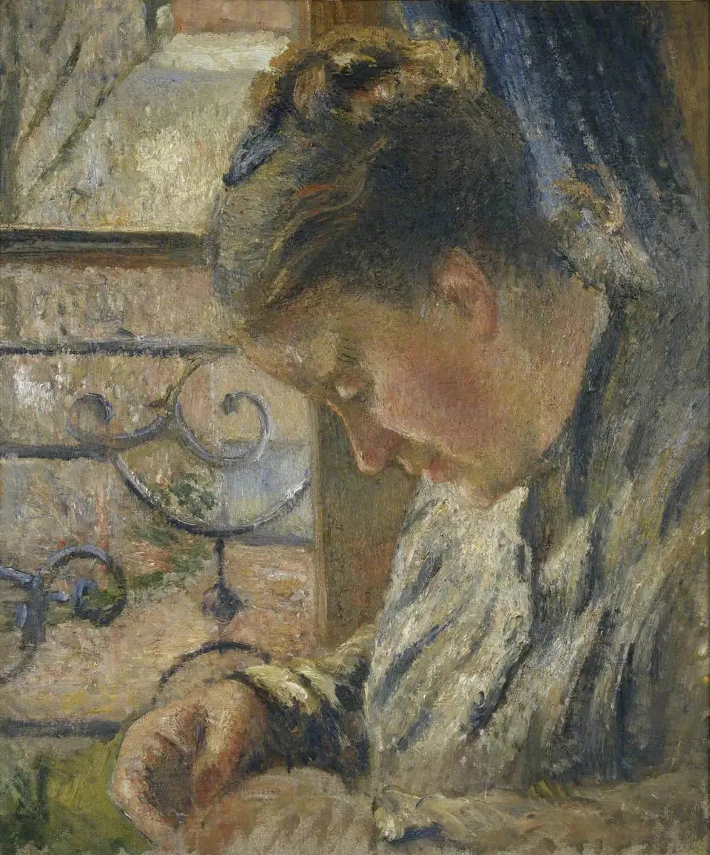 Julie Pissarro cousant, la maison rouge, Pontoise - Camille Pissarro image 1 copie de tableau peinte à la main
