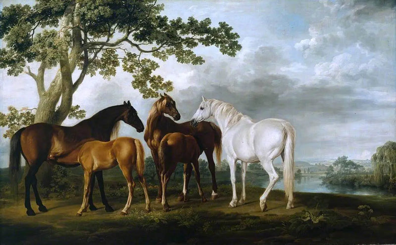 Giumente e puledri in un paesaggio fluviale - George Stubbs